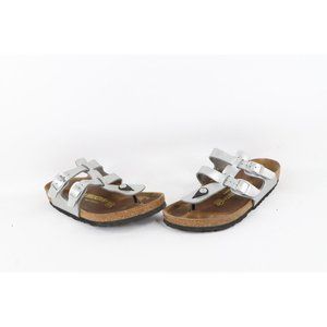 Vintage Birkenstock Womens 8 Leather Roman Gladiator Strap Buckle Sandals Silver